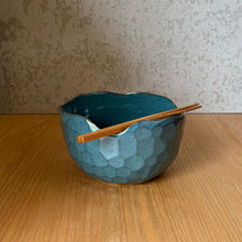 Load image into Gallery viewer, Handmade faceted Ramen Bowl in Turquoise Blue by Ruth Byrne, BYRNT Ceramics, Orange NSW