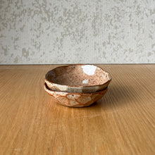 Load image into Gallery viewer, stack of two shino oil dishes showing glaze variation