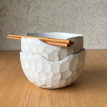 Load image into Gallery viewer, Stack of two byrnt ceramics speckled ramen bowls with chopsticks
