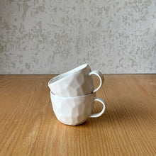 Load image into Gallery viewer, Handmade white espresso cups with handles made by Ruth Byrne in Orange NSW
